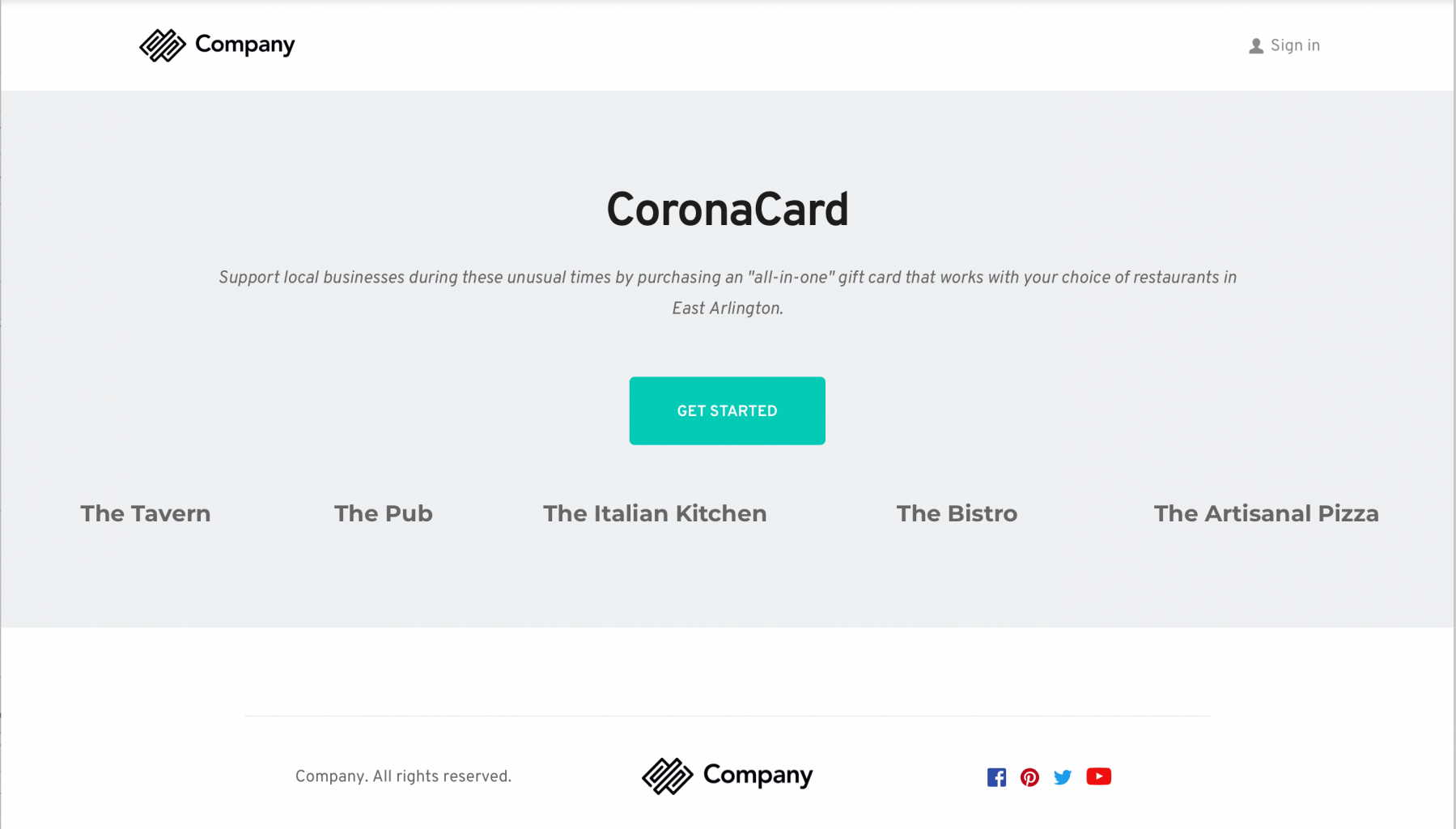 CoronaCard Landing Page Mockup